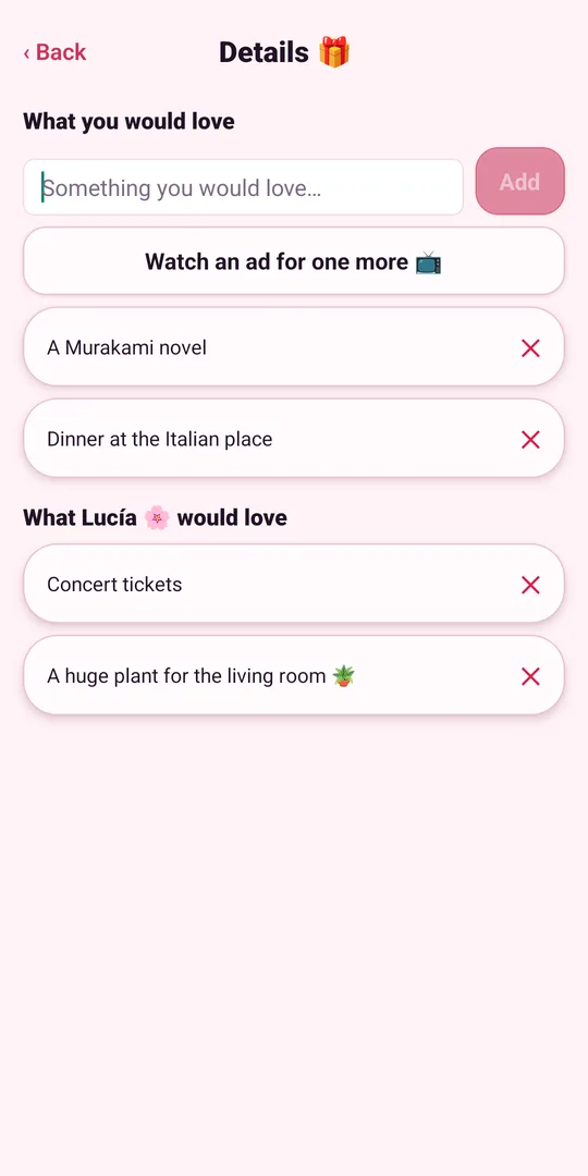 LoveLives, a couples app — gift ideas: what you'd love to get and what your partner would love