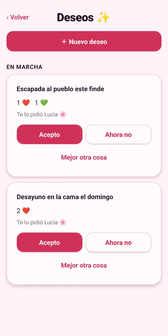 LoveLives, app para casais — os desejos: o seu par pede algo e você aceita, deixa para depois ou propõe outra coisa