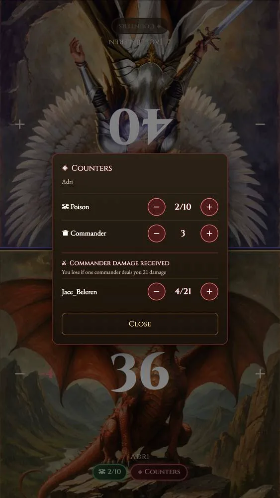 MagicNexus, a Magic: The Gathering app — the poison, commander and commander damage counters