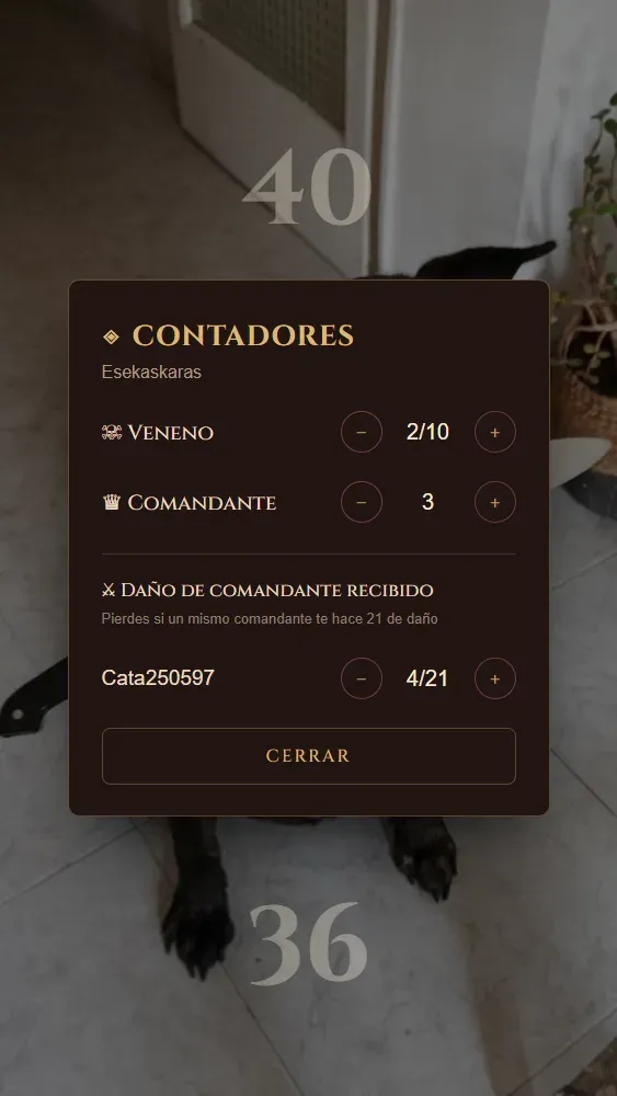 Captura de MagicNexus: los contadores de veneno, comandante y daño de comandante