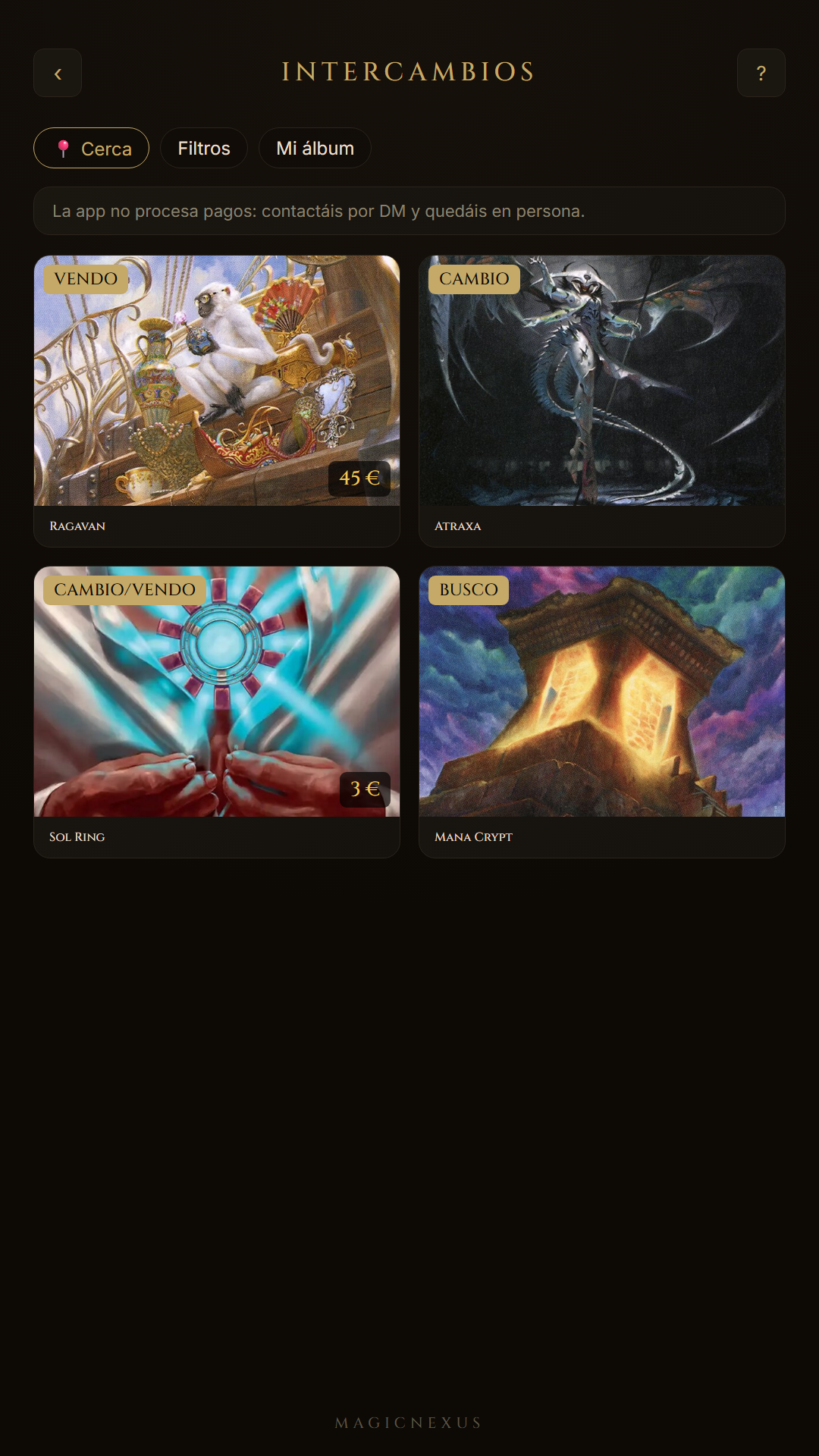 MagicNexus, app de Magic: The Gathering — el tablón de intercambios de cartas