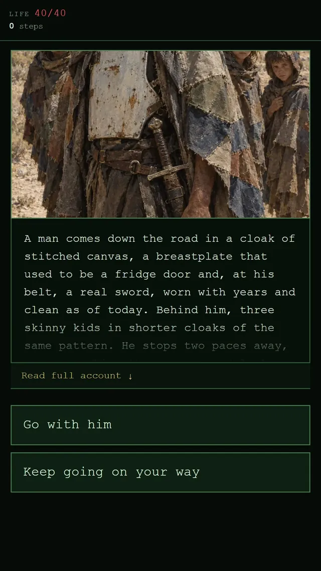 DustFall screenshot: the Cosmic Knight, in his patchwork armor, and his three wards
