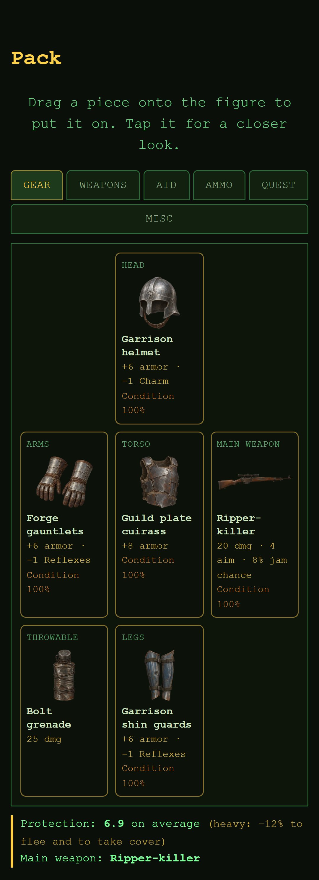 The DustFall backpack with a full loadout