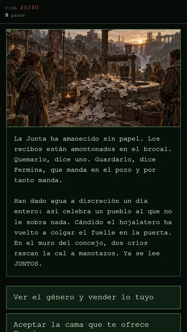 Captura de DustFall: La Junta, el pueblo, y su racionamiento de agua y papel