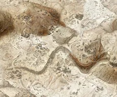 Detalle de una sección del mapa: un río y un asentamiento