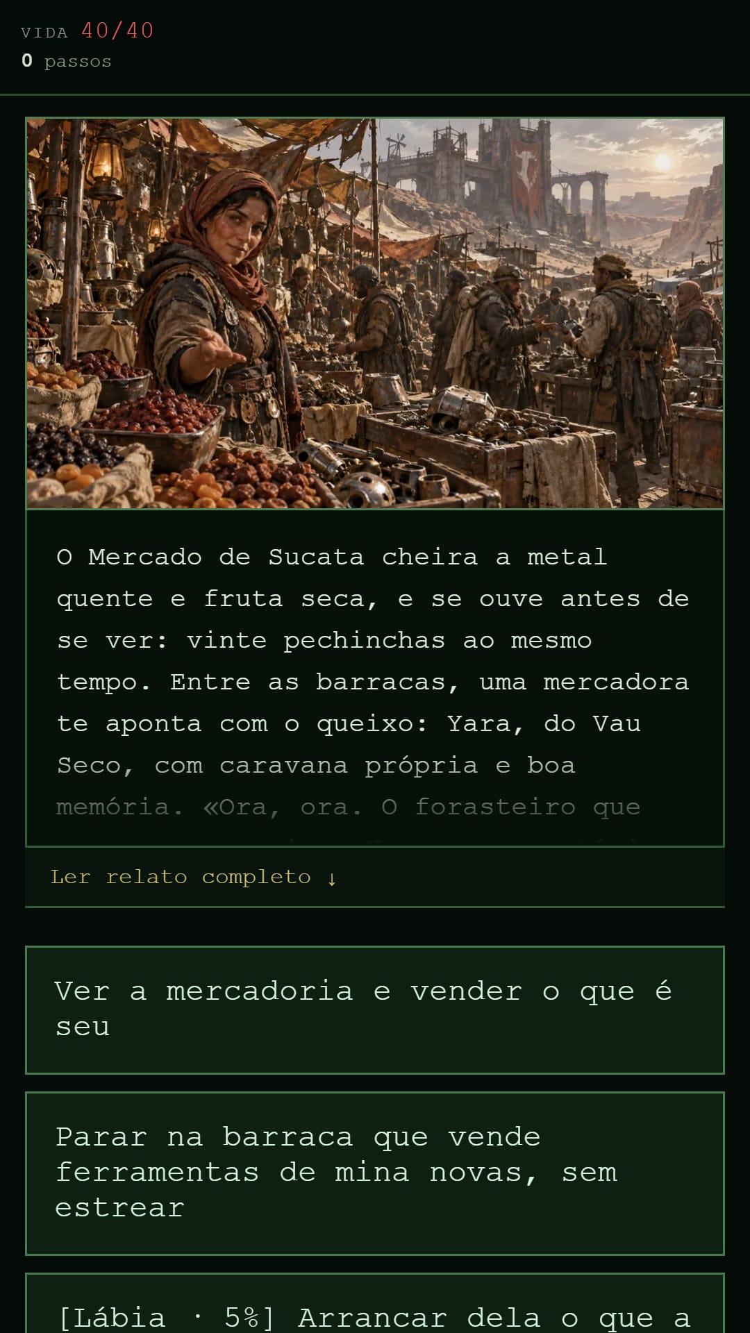 DustFall, RPG de ermo — o Mercado de Sucata e a comerciante Yara