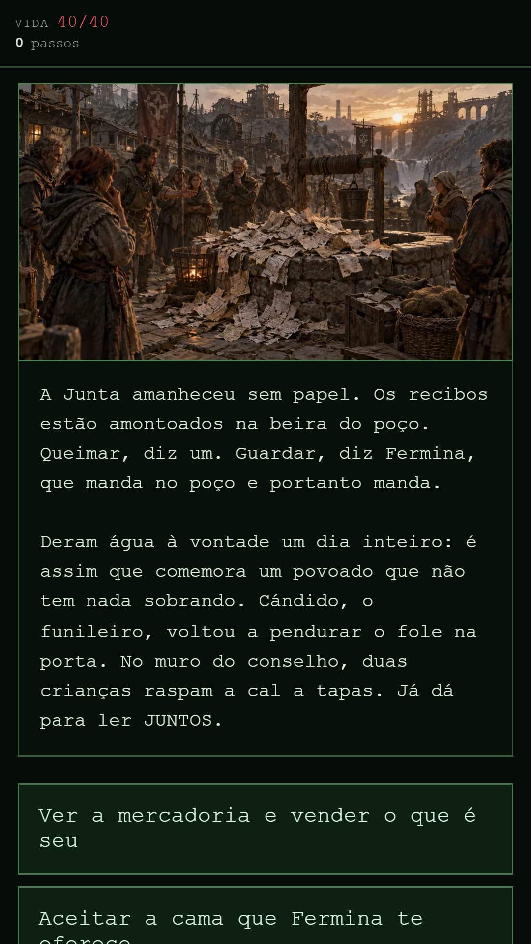 DustFall, RPG de ermo — La Junta, a vila, e o seu racionamento de água e papel